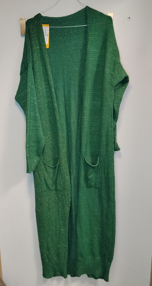 Cardigan Donna Verde Lurex Oversize Taglia XL Casual Chic