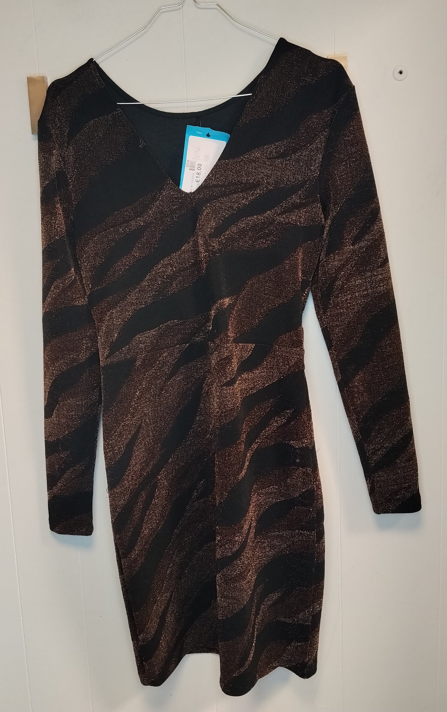 Vestito Donna Animalier Nero Bronzo Lurex Taglia L Elegante
