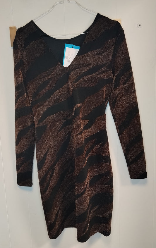 Vestito Donna Animalier Nero Bronzo Lurex Taglia L Elegante