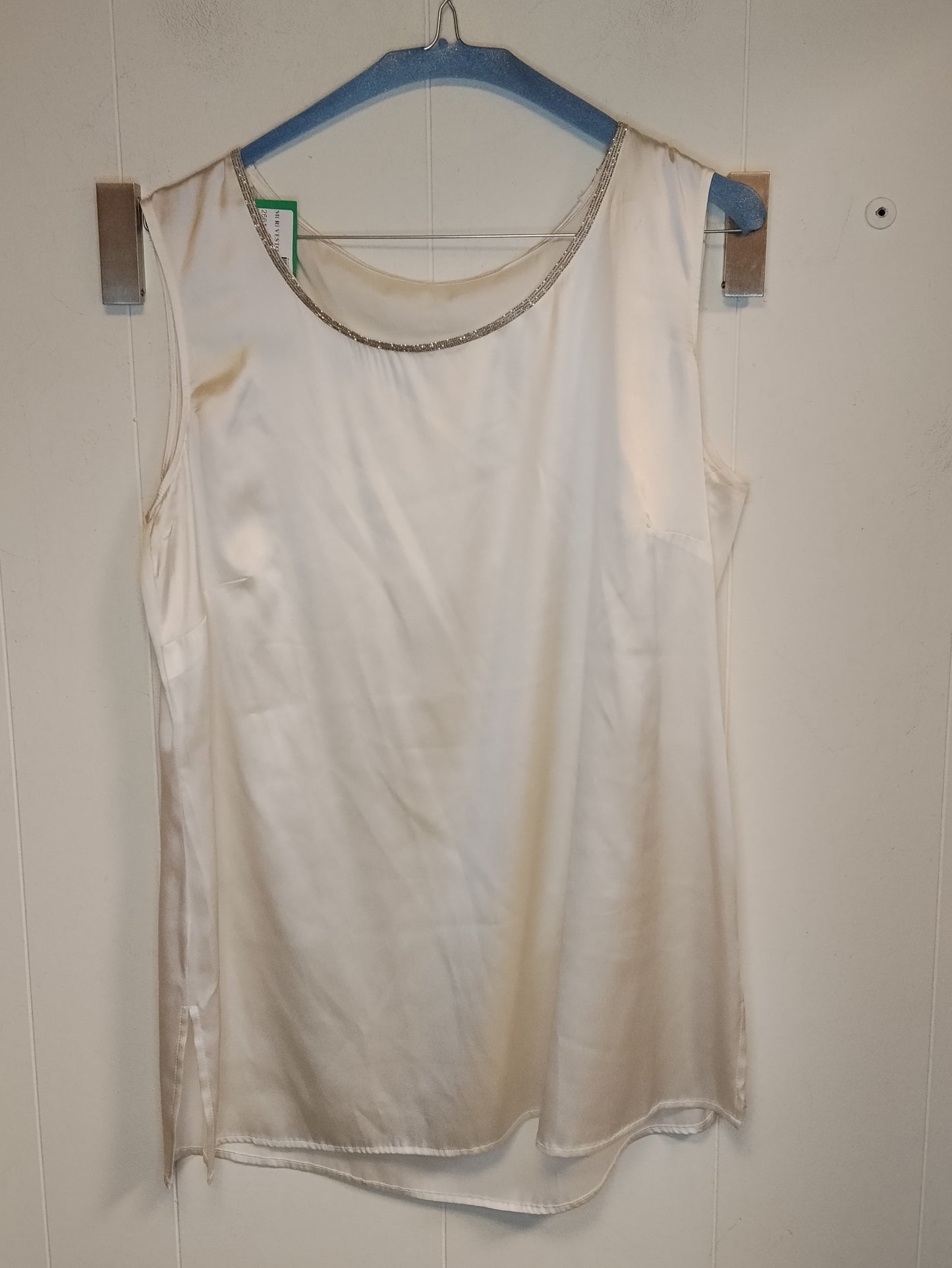 Top Donna Beige Satinato con Strass Taglia L XL