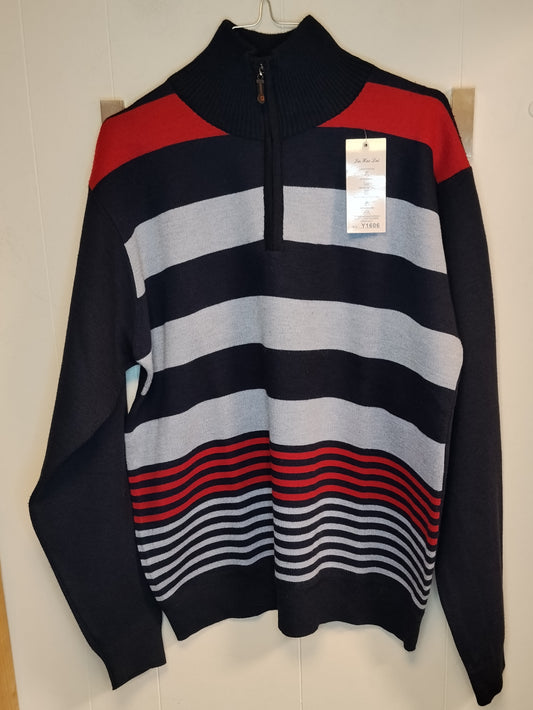 Maglione Uomo Jinhaolai Righe Blu Rosso Grigio Zip Collo Alto XXL Nuovo