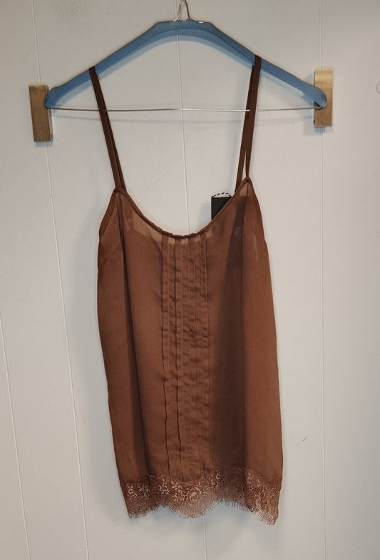 Top Donna Marrone Satinato con Pizzo e Spalline Taglia S
