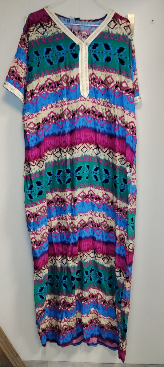 Vestito Donna Lungo Fantasia Etnica Multicolor Taglia XXL Caftano