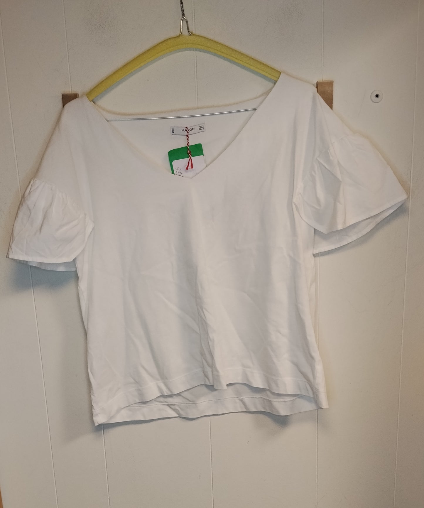 T-Shirt Donna Mango Bianca con Maniche Volant Taglia S