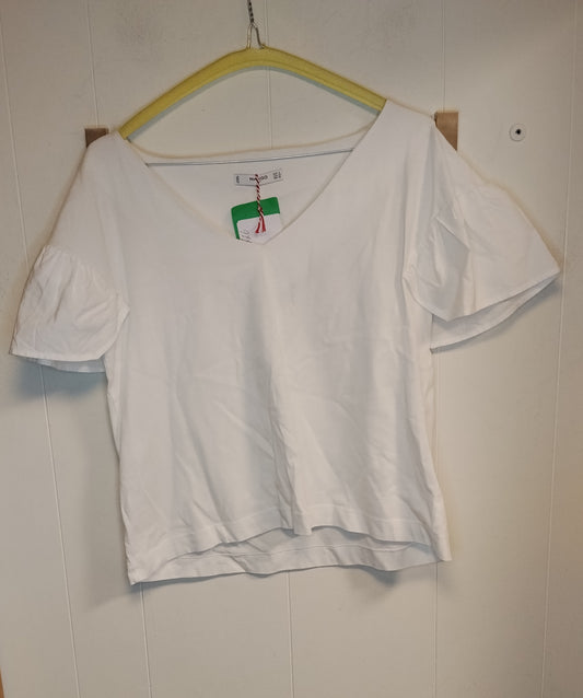 T-Shirt Donna Mango Bianca con Maniche Volant Taglia S
