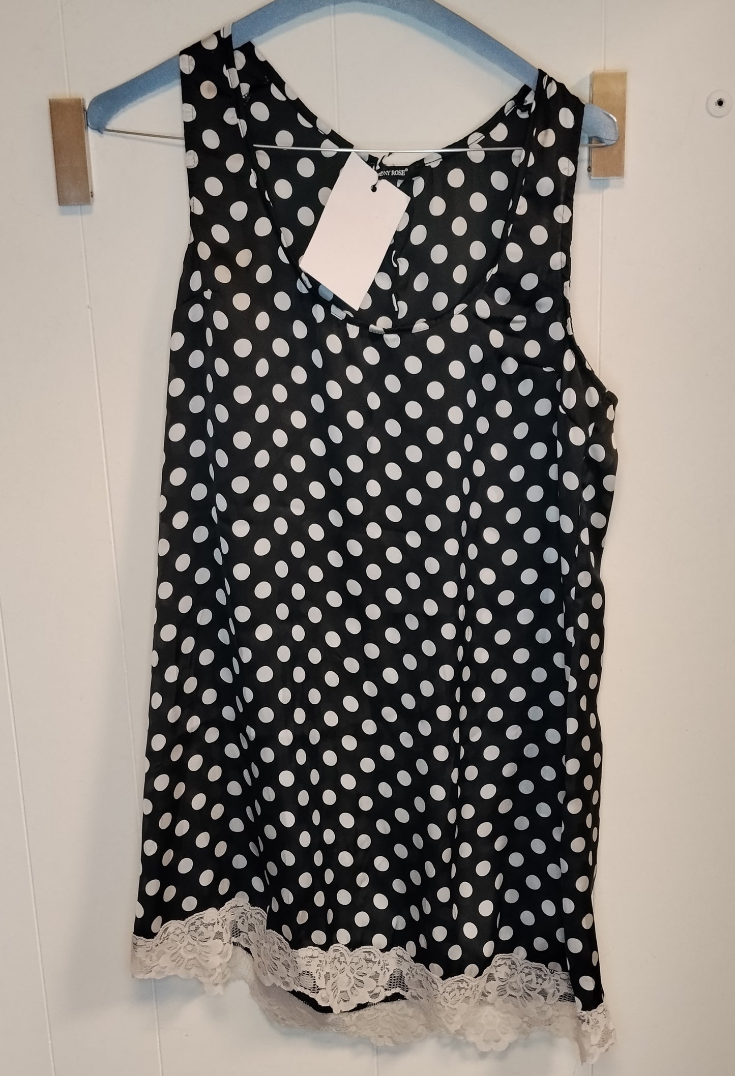 Top Donna Denny Rose Nero a Pois con Pizzo Taglia S