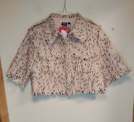 Giacca Cropped Donna Vero Moda Tweed Rosa Nuova con Cartellino Taglia L