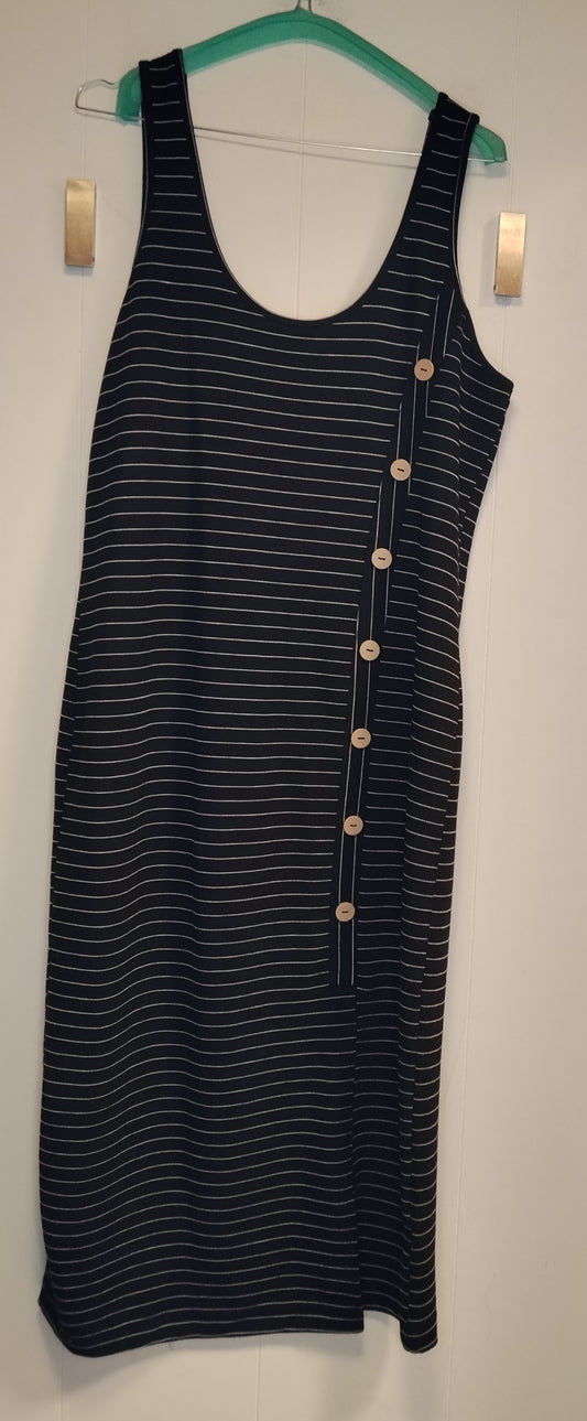 Vestito Lungo Laura Torelli Blu a Righe con Bottoni Taglia XL