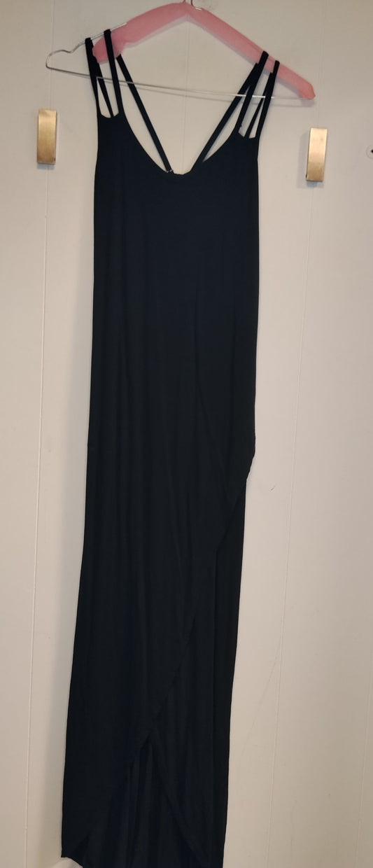Vestito Lungo Nero Donna con Spalline Incrociate Taglia S