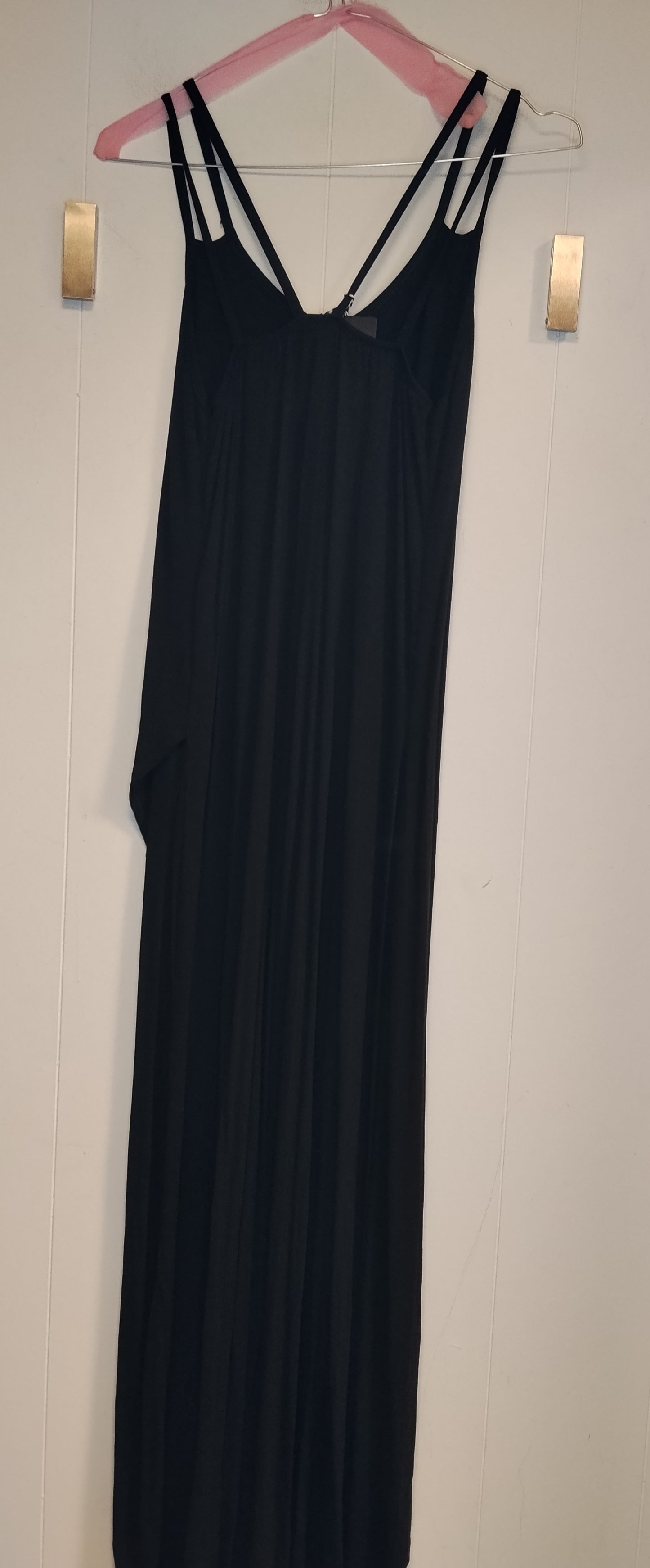 Vestito Lungo Nero Donna con Spalline Incrociate Taglia S