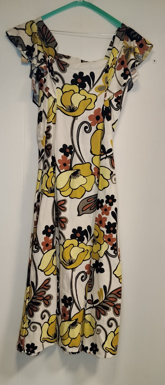 Vestito Floreale Donna Vintage Chic Bianco e Giallo Taglia L