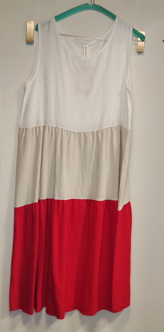 Vestito Donna Color Block Bianco Beige e Fucsia Taglia M