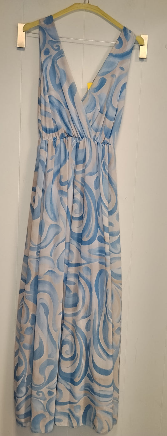 Vestito Lungo Donna Fantasia Azzurra e Bianca Taglia M