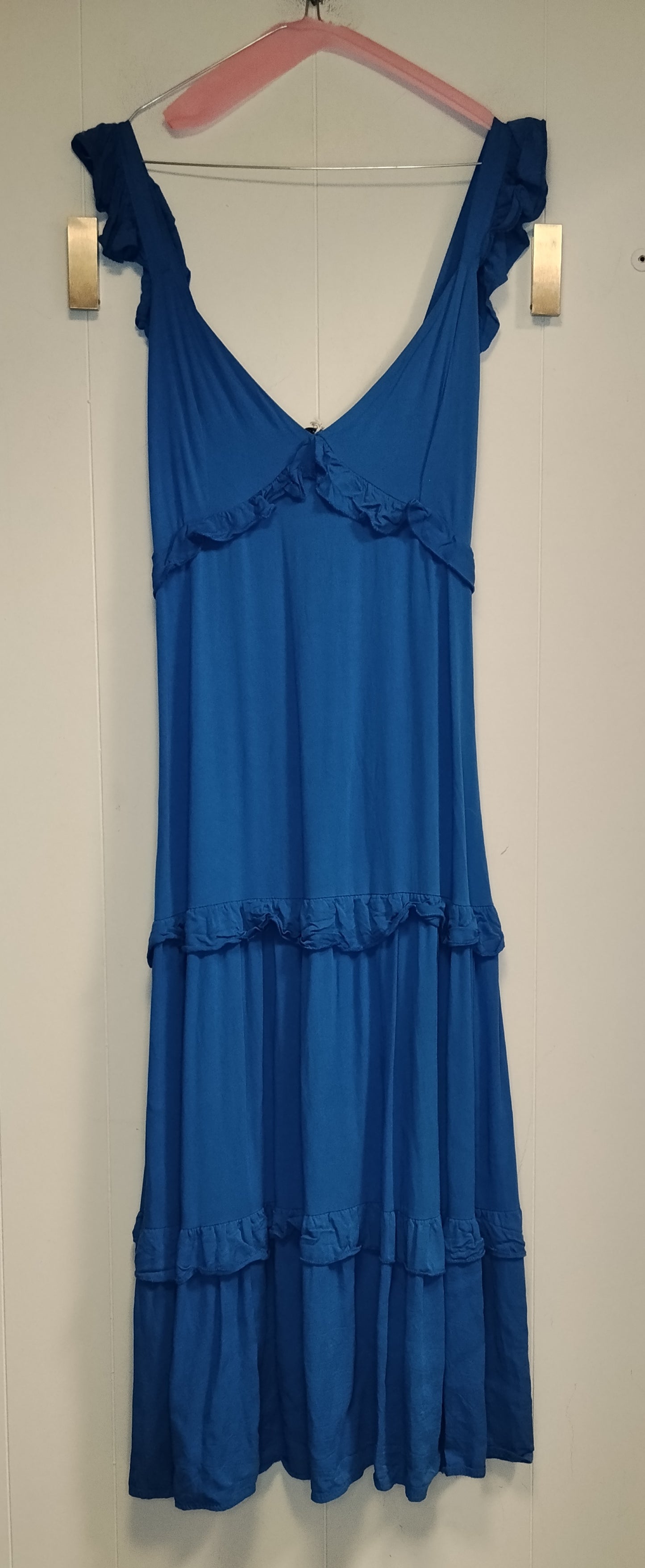 Vestito Donna Lungo Blu Motivi Taglia L con Volant