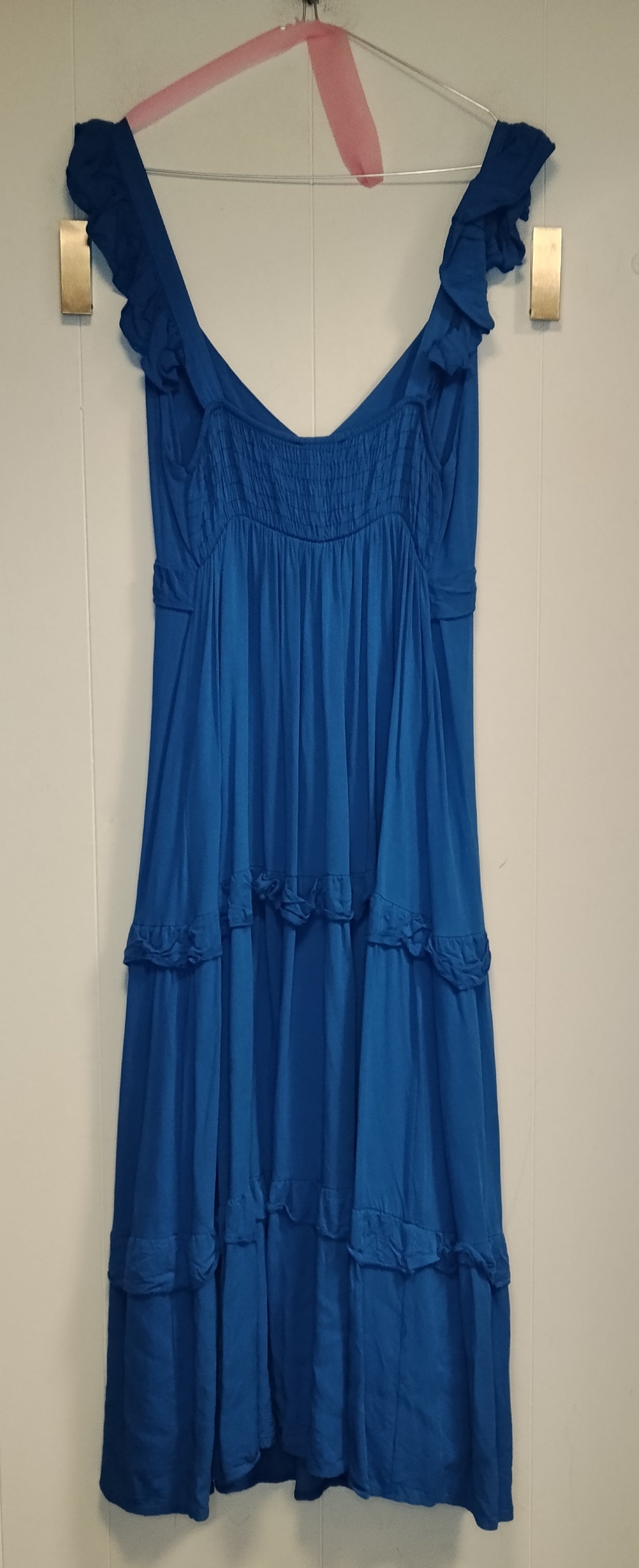 Vestito Donna Lungo Blu Motivi Taglia L con Volant