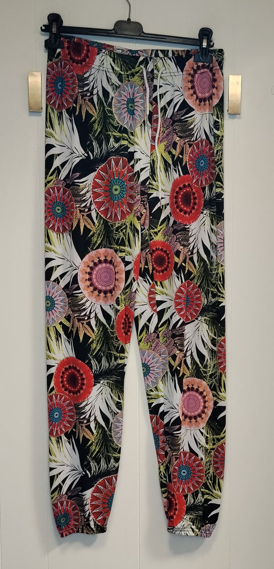 Pantaloni Donna Fantasia Tropicale Multicolor Taglia XL Vita Elasticizzata