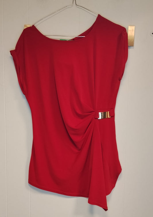 Blusa Donna Elegante Fucsia Drappeggiata con Dettaglio Oro Taglia L