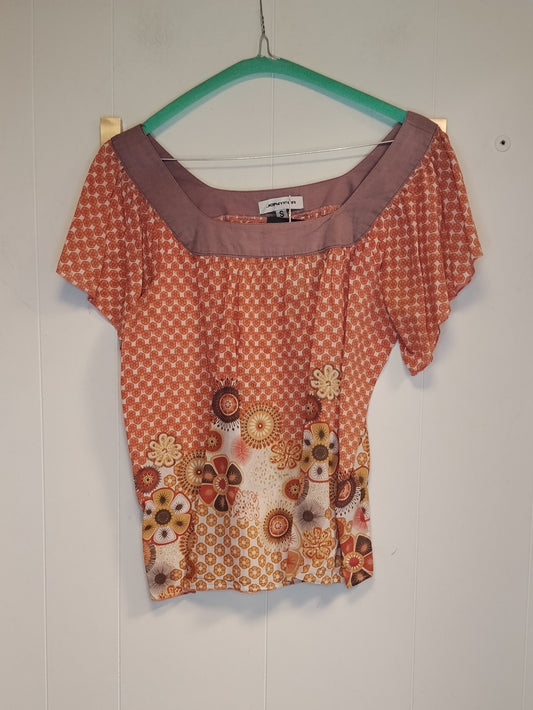 Blusa Donna Jennifer Fantasia Floreale Arancio Taglia S Manica Corta Casual