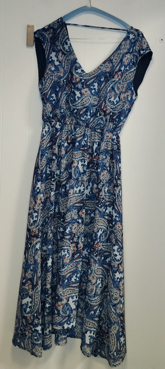 Abito Donna OVS Fantasia Paisley Blu Taglia 40 Vestito Midi Casual Elegante