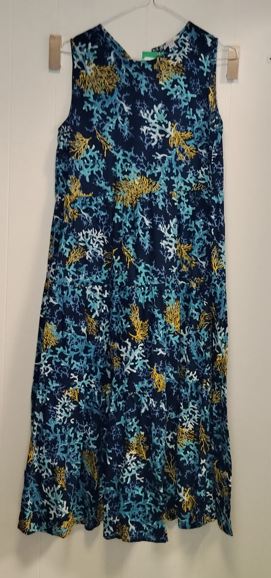 Abito Donna OVS Fantasia Coralli Blu Taglia 40 Vestito Midi Estivo Senza Maniche