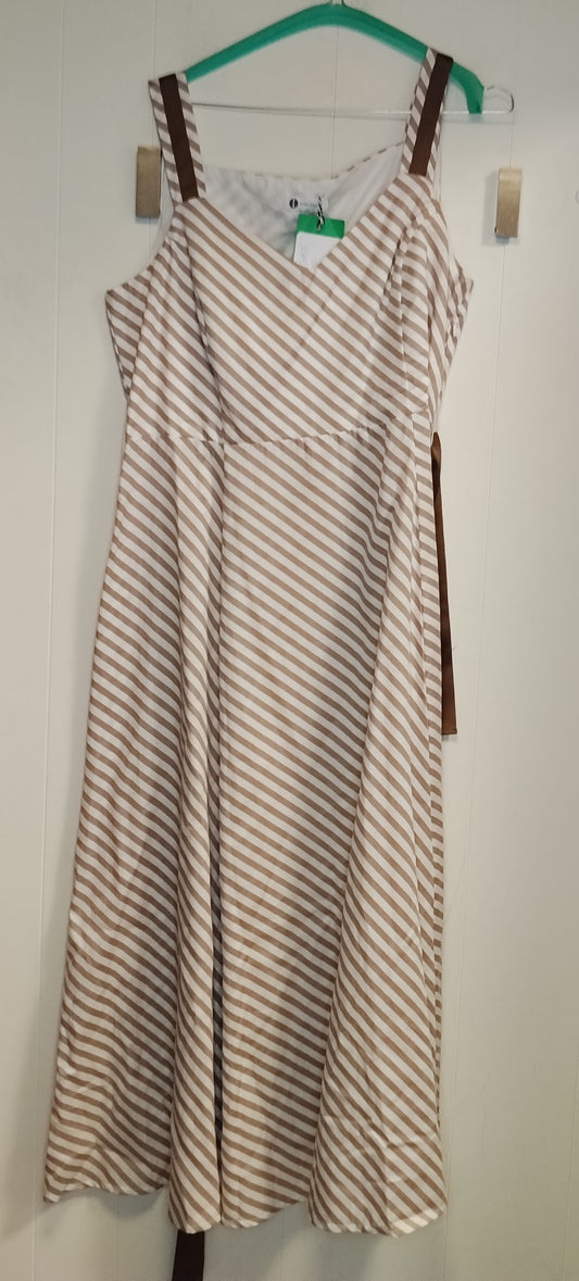 Abito Lungo Diana Gallesi Righe Beige e Bianco Taglia L Vestito Elegante Estivo