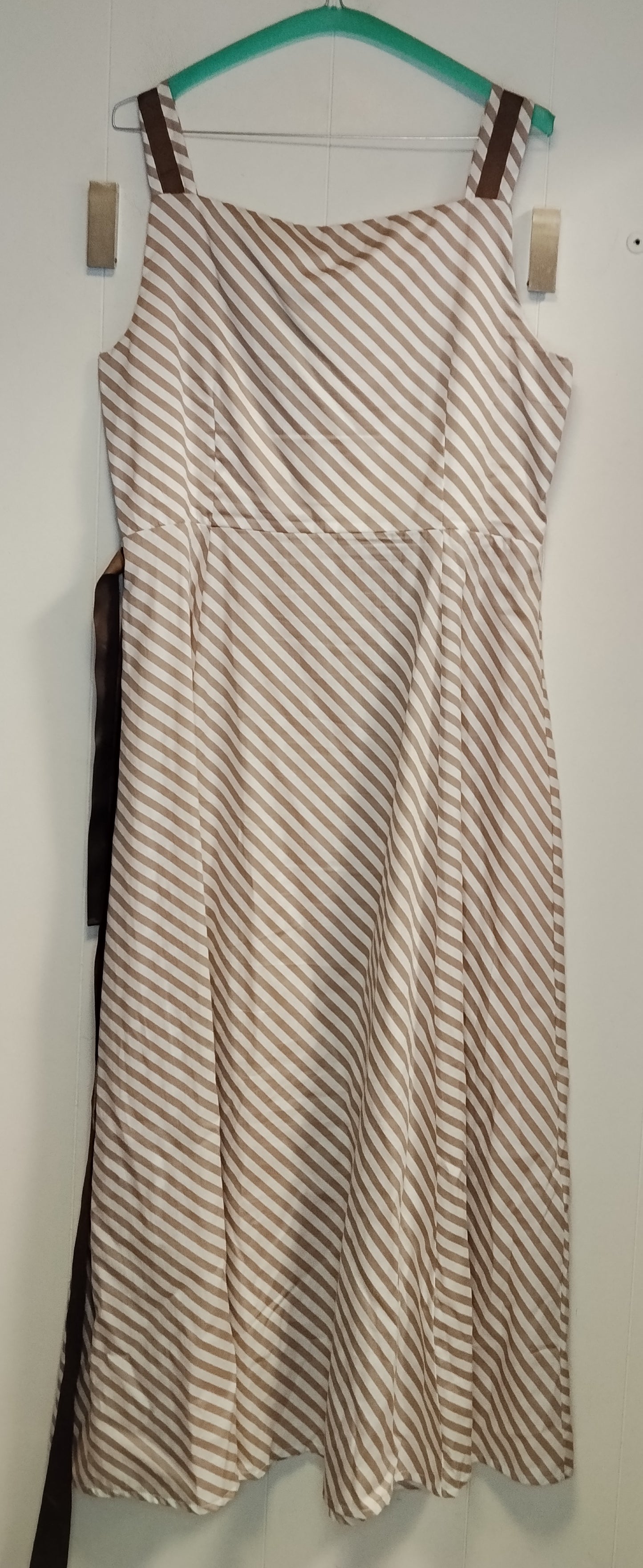 Abito Lungo Diana Gallesi Righe Beige e Bianco Taglia L Vestito Elegante Estivo