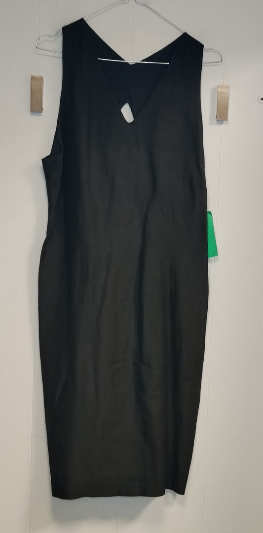 Abito Donna in Lino Nero Taglia M Vestito Tubino Midi Elegante Senza Maniche