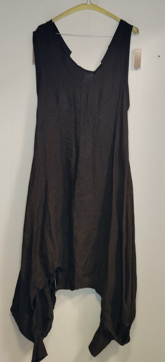 Abito Donna Nero Taglia L Stile Lino Oversize Asimmetrico Senza Maniche
