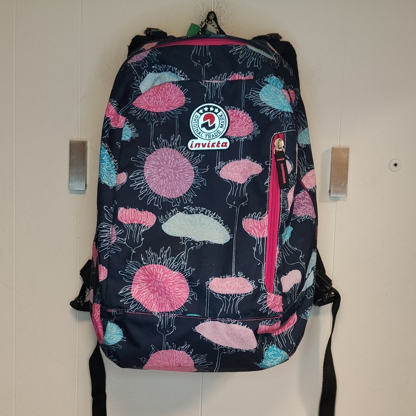 Zaino Invicta Fantasia Floreale Blu Rosa 34x45x17 cm Backpack Scuola Tempo Libero