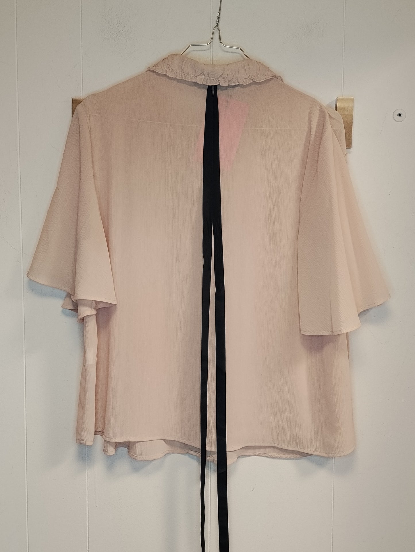 Blusa Zara Basic Rosa Cipria Donna Taglia L con Volant e Colletto Romantico