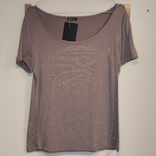 Maglia Oltre Donna Beige Tortora con Strass Taglia M Elegante Casual Chic