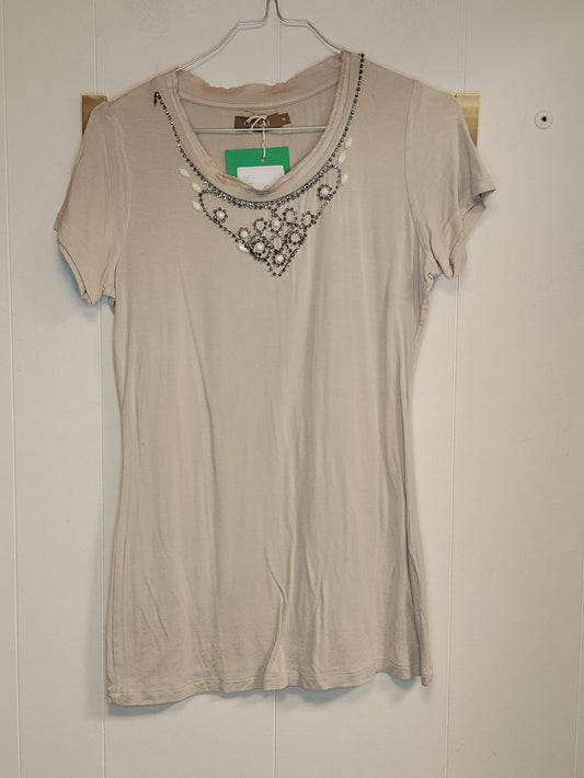 T-Shirt Conbipel Donna Beige con Applicazioni Gioiello Taglia M Elegante Casual