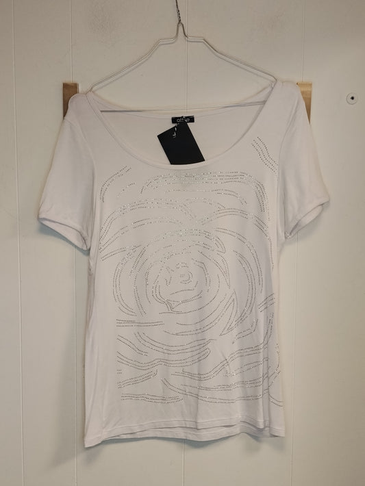 T-Shirt Oltre Donna Bianca con Strass Floreali Taglia M Elegante Casual Chic