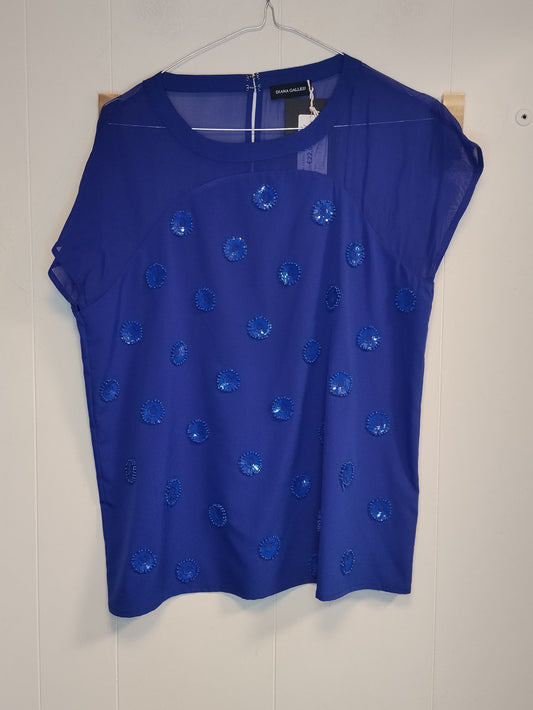 Blusa Diana Gallesi Donna Blu Royal con Applicazioni Paillettes Taglia 46 Elegante