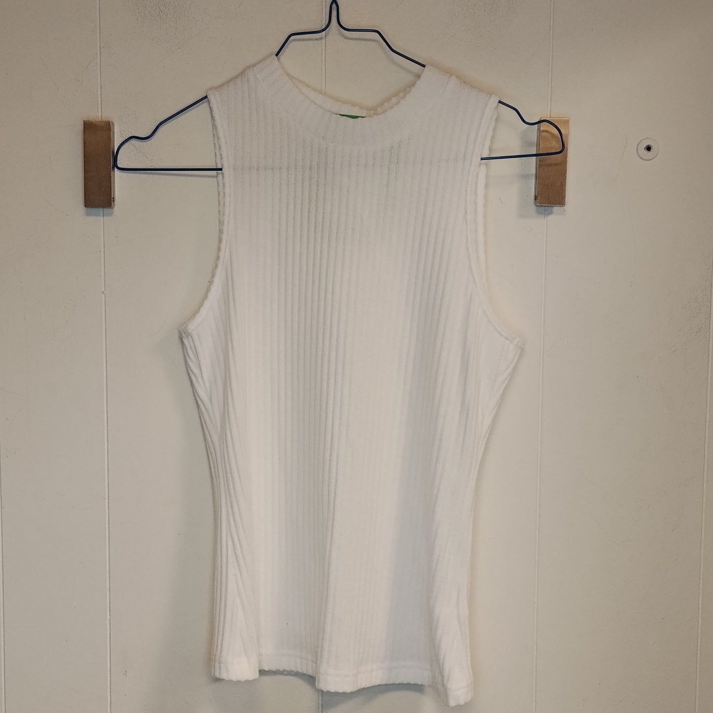 Top Donna Bianco a Costine Taglia S Canotta Collo Alto Basic Slim Fit