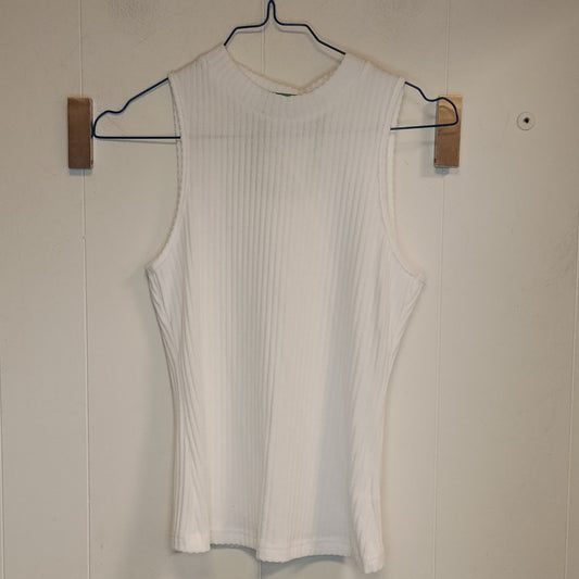 Top Donna Bianco a Costine Taglia S Canotta Collo Alto Basic Slim Fit