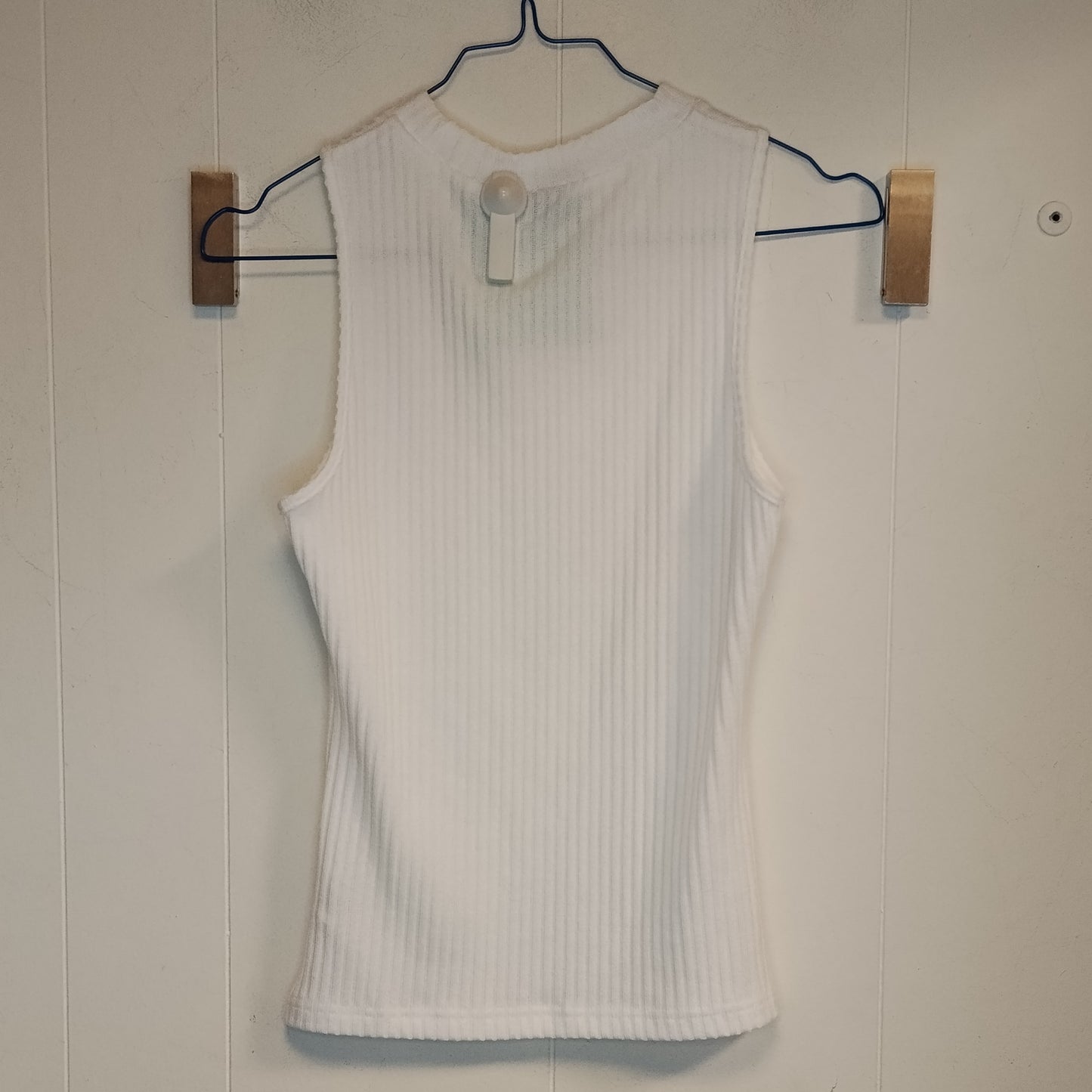 Top Donna Bianco a Costine Taglia S Canotta Collo Alto Basic Slim Fit