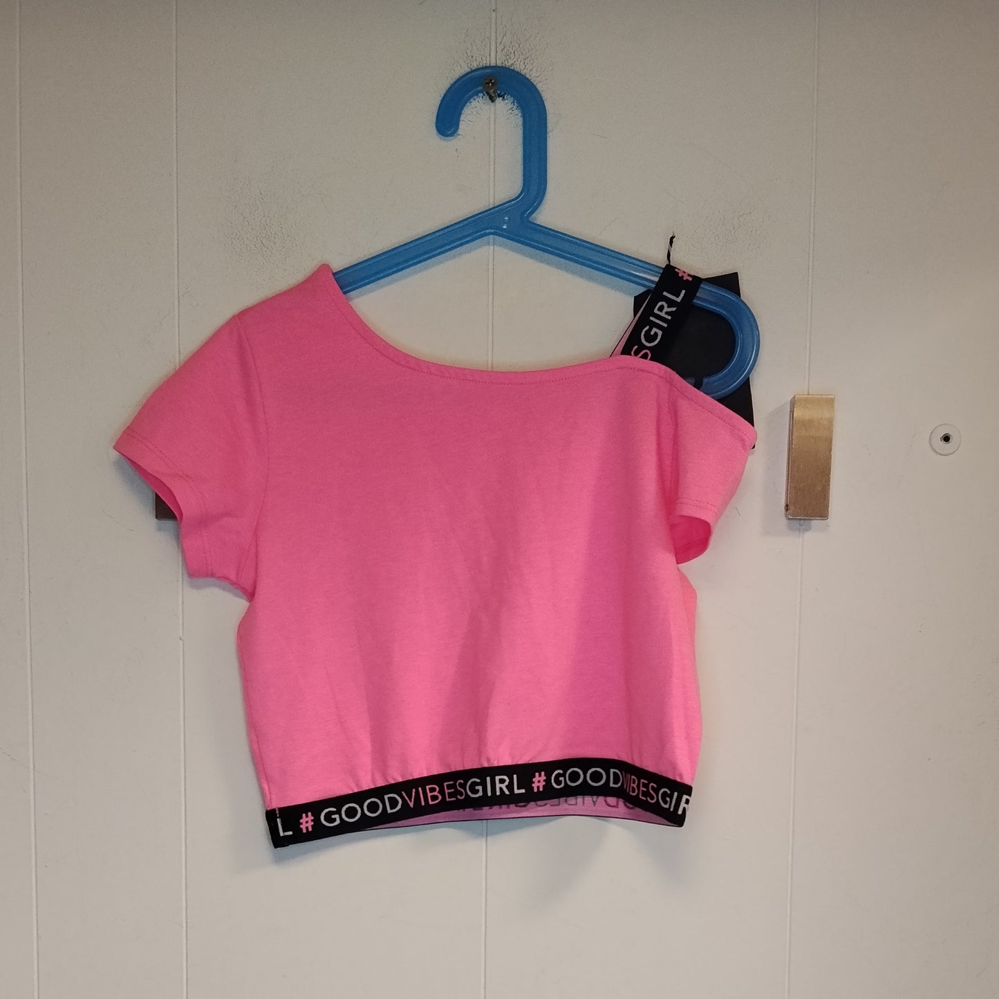 Top Bambina Calliope Rosa Fluo Taglia 10-11 Anni Crop Top Good Vibes Girl