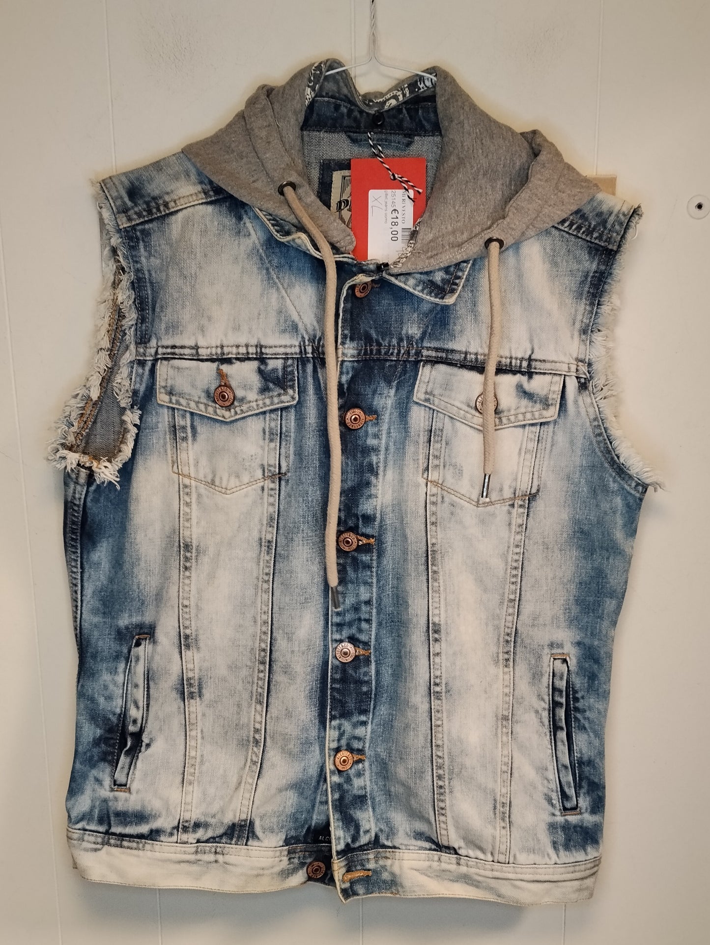 Gilet Jeans Donna Alcott XL con Cappuccio Grigio Denim Delavé Smanicato