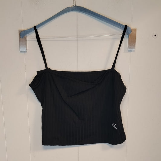 Top Calvin Klein Donna Nero a Costine con Spalline Taglia L CK