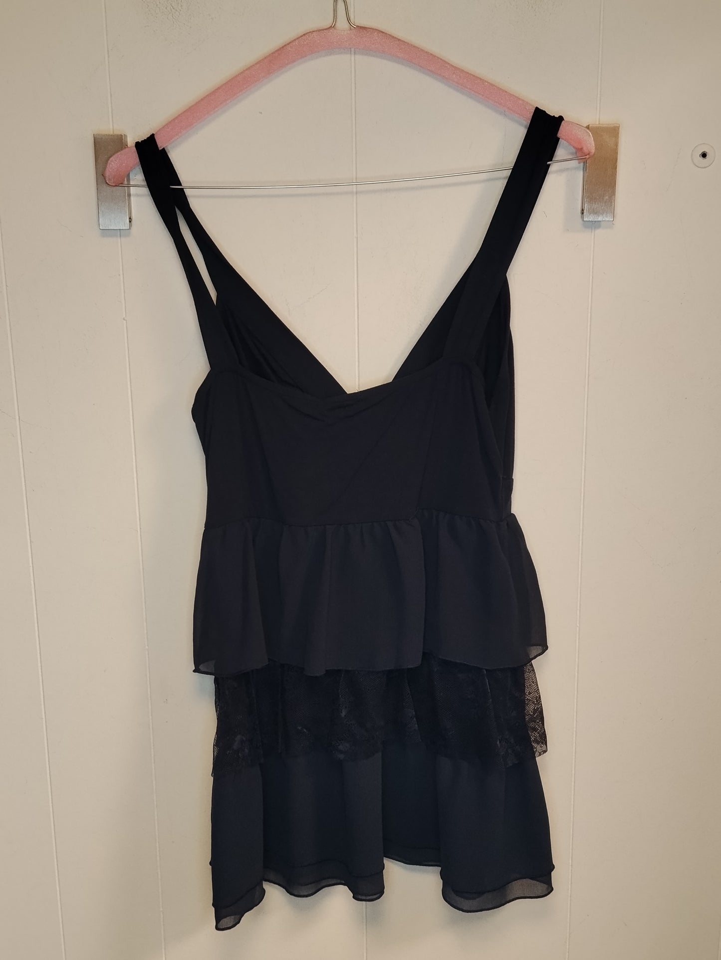 Top Intimissimi Nero con Pizzo e Balze Taglia M Canotta Elegante Donna