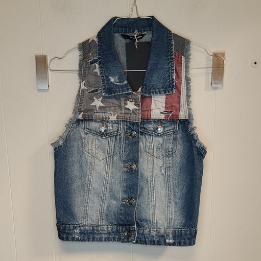 Gilet Jeans Tally Weijl Donna Bandiera USA Denim Taglia 38 Smanicato