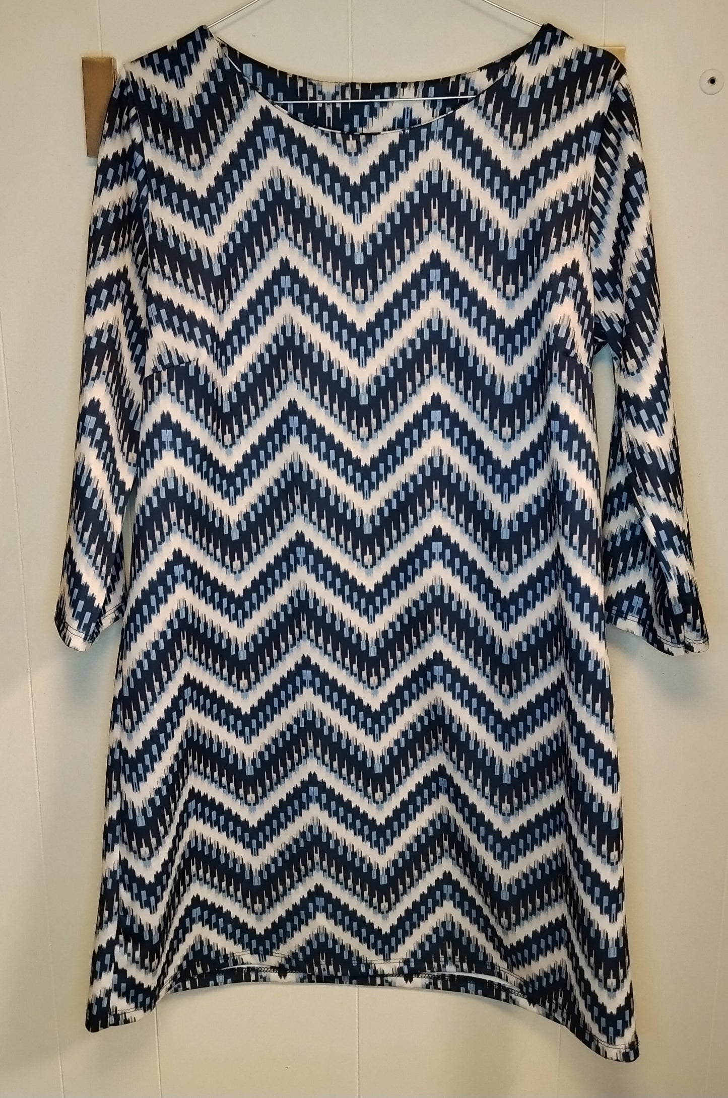 Vestito Donna Ler Plaisir Fantasia Chevron Blu Bianco Taglia XL Nuovo con Cartellino