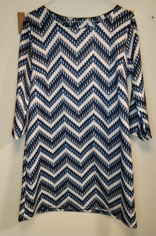 Vestito Donna Ler Plaisir Fantasia Chevron Blu Bianco Taglia XL Nuovo con Cartellino