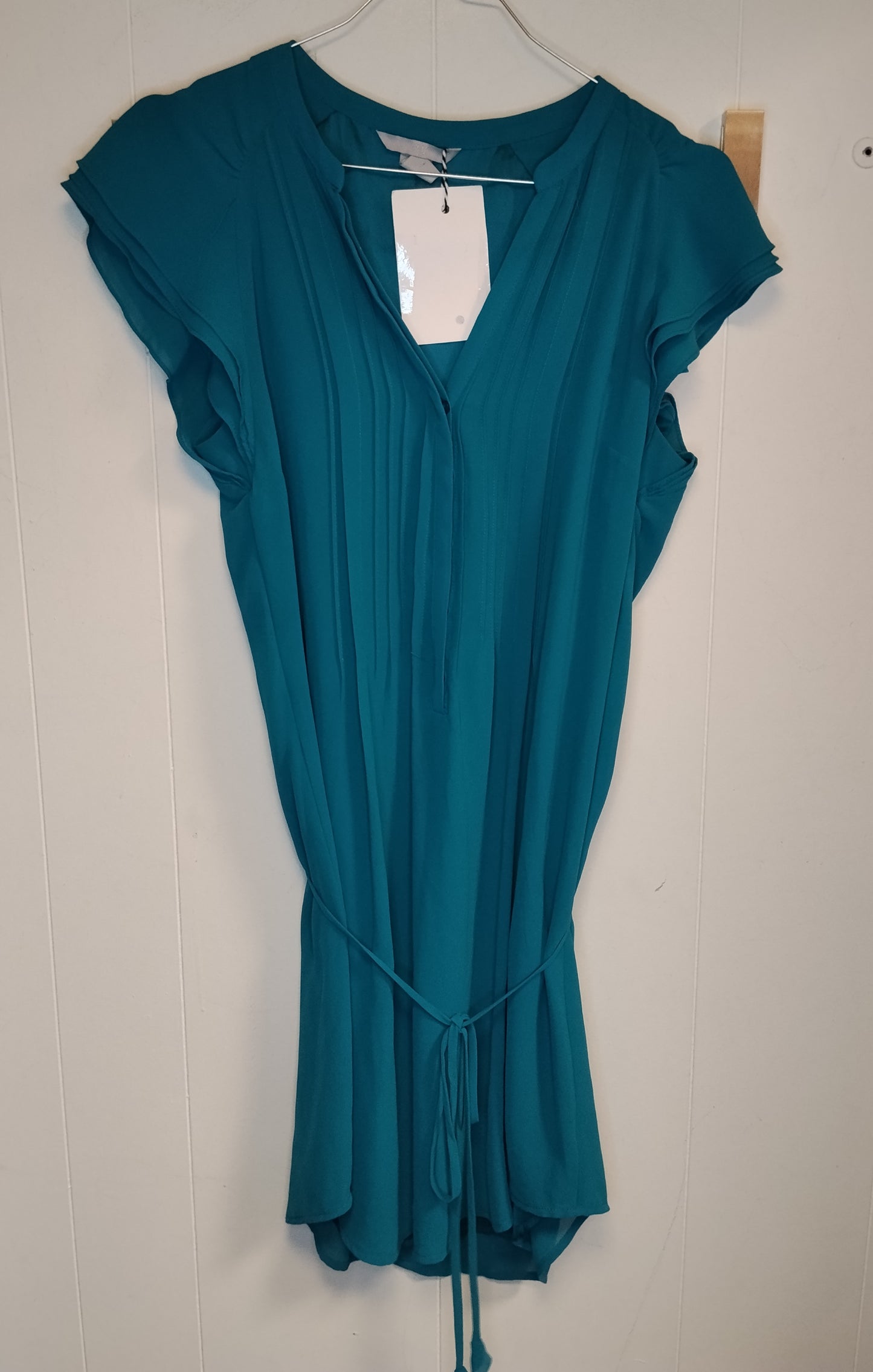Vestito H&M Turchese Donna Taglia 40 Abito Fluido con Cinturino in Vita