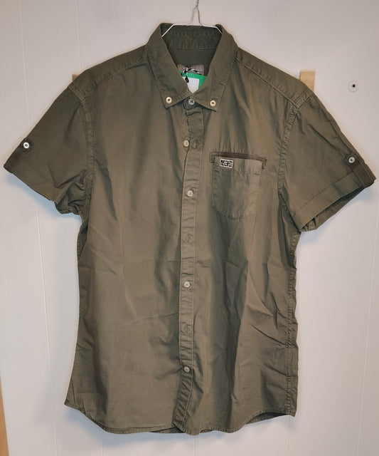 Camicia Uomo Napapijri Verde Militare Taglia L Manica Corta Casual Originale