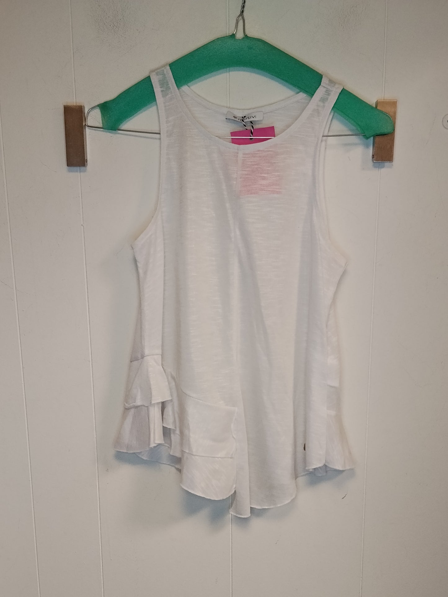 Top Donna Motivi Bianco con Balze Taglia S Elegante e Leggero