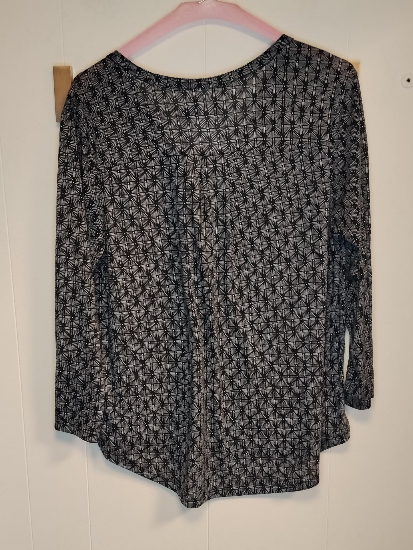 Blusa Donna H&M Fantasia Geometrica Nero Bianco Taglia M Manica Lunga