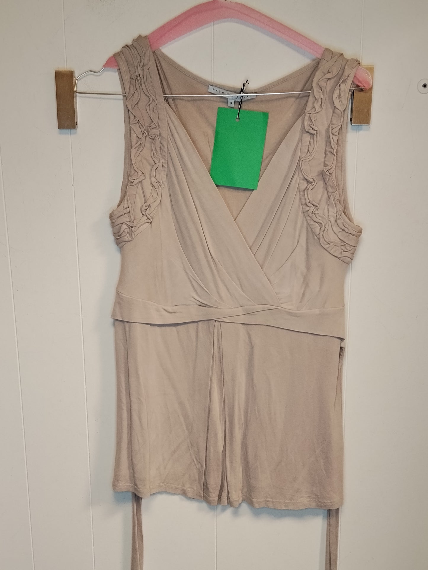 Top Donna Patrice Bréal Beige Drappeggiato Taglia L Elegante Scollo Incrociato