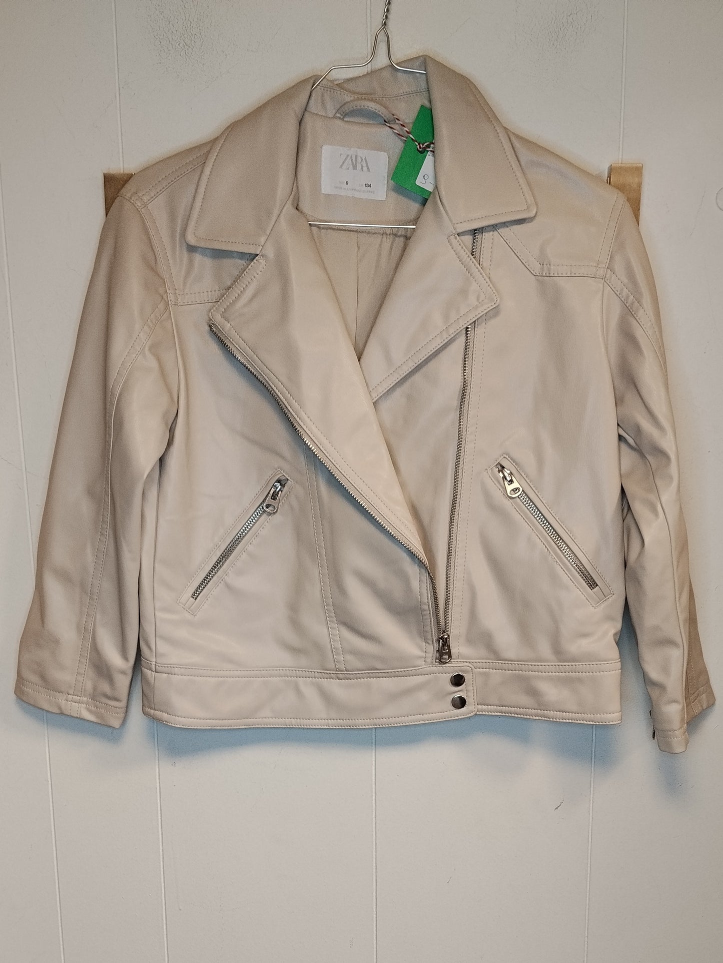 Giacca Biker Zara Kids Beige Ecopelle Taglia 9-10 Anni 134 cm